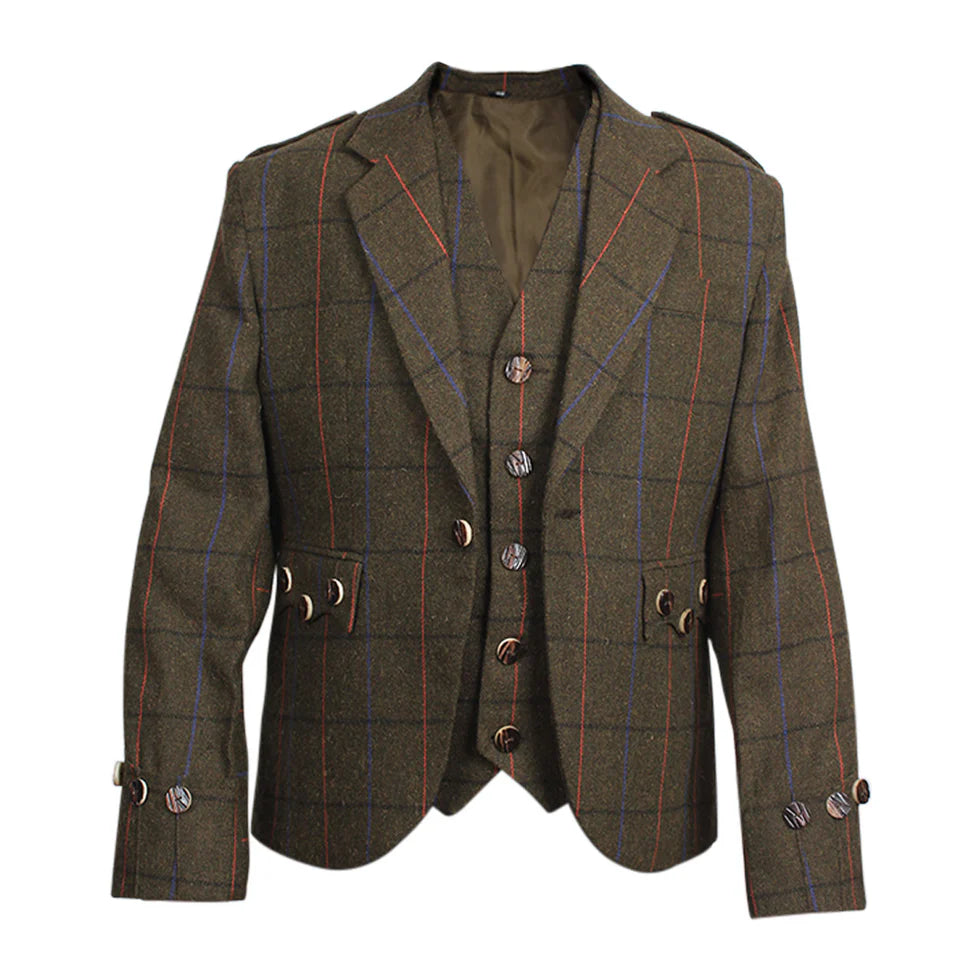 champions chase Brown With Red And Blue Tweed Argyll Jacket And Vest