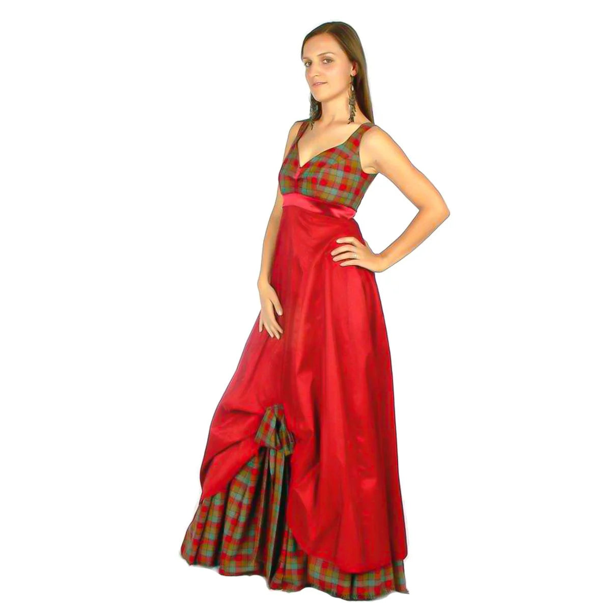 champions chase Camille Long Tartan Evening Gown With Taffeta Insert
