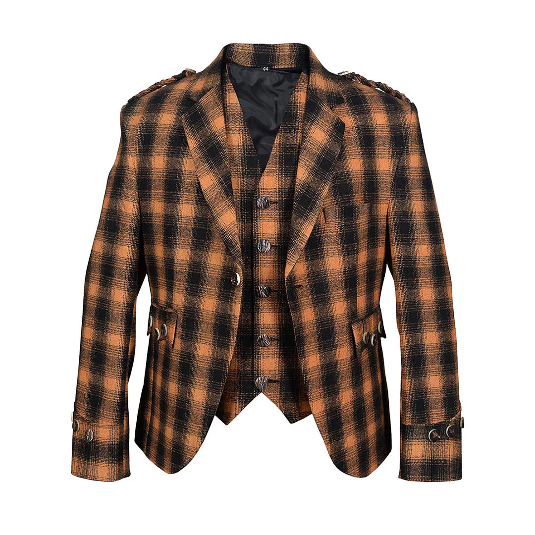 champions chase Black Orange Tweed Argyll Jacket And Vest