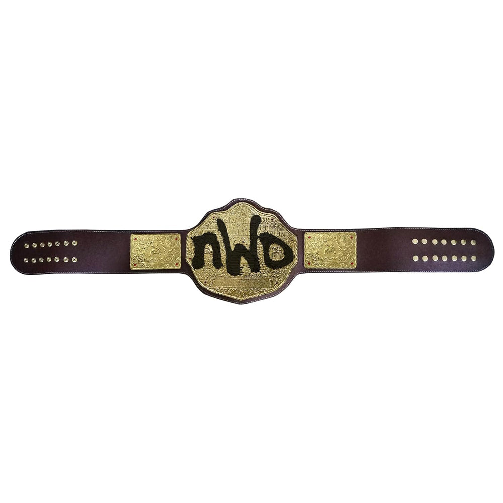 NWO Spray Big Gold Heavyweight Title Belts Replica 4mm Diecast Brown Leather Strap