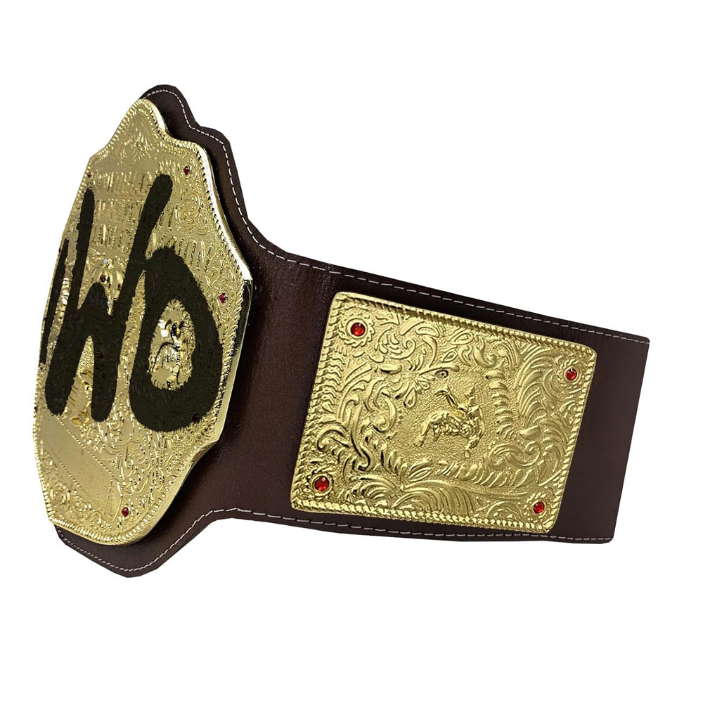 NWO Spray Big Gold Heavyweight Title Belts Replica 4mm Diecast Brown Leather Strap