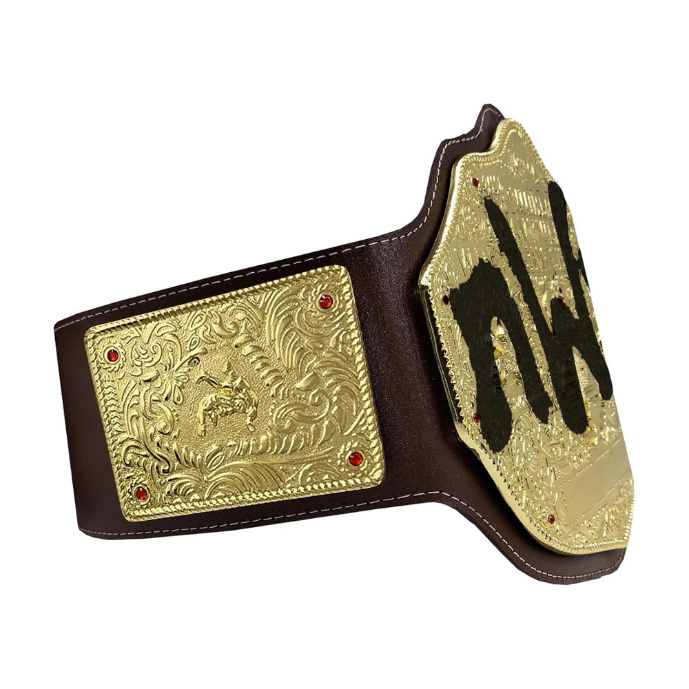 NWO Spray Big Gold Heavyweight Title Belts Replica 4mm Diecast Brown Leather Strap