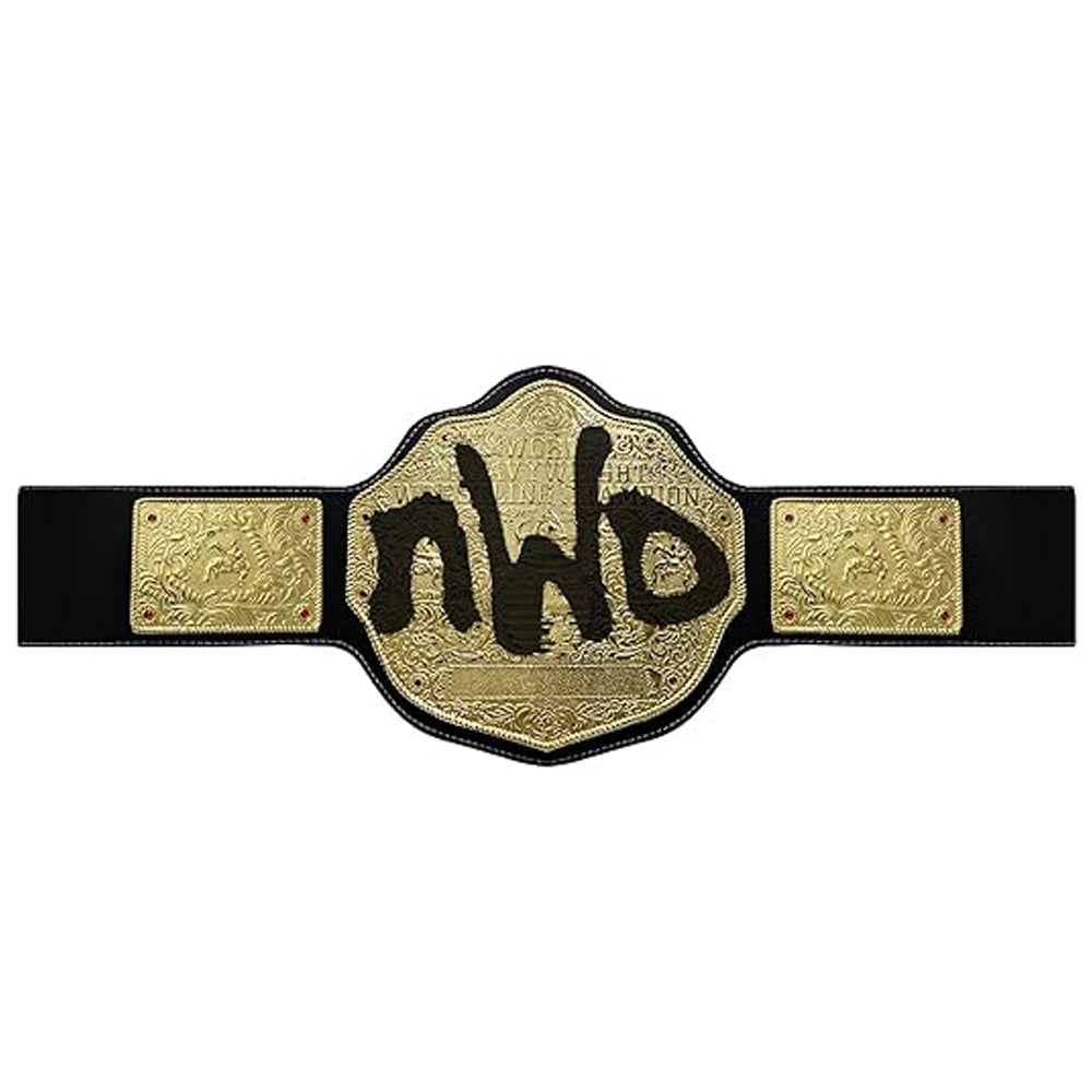 NWO Spray Big Gold Heavyweight Title Belts Replica 4mm Diecast Black Leather Strap