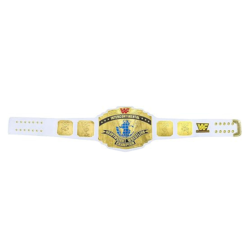White Intercontinental Heavyweight Unisex Adult Wrestling Belt Replica – Gold Coated Metal with Real Leather Strap