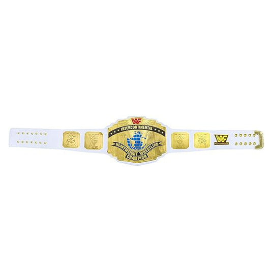 White Intercontinental Heavyweight Unisex Adult Wrestling Belt Replica – Gold Coated Metal with Real Leather Strap