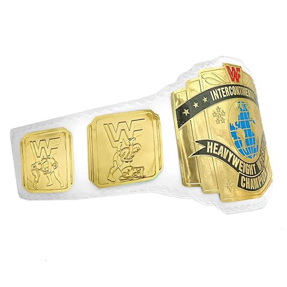 White Intercontinental Heavyweight Unisex Adult Wrestling Belt Replica – Gold Coated Metal with Real Leather Strap